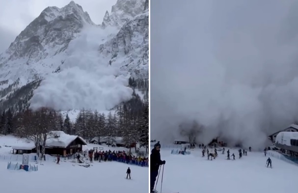 Valanga sul Monte Bianco vicino Courmayeur: il video della spettacolare nube di neve che inghiotte tutto