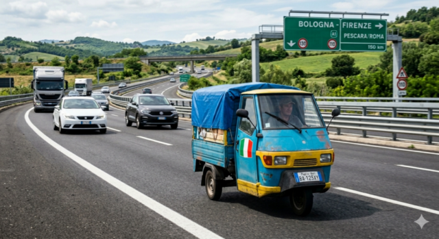 Turista svizzero cerca di tornare a casa con l’apecar, ma viene fermato in autostrada in Liguria