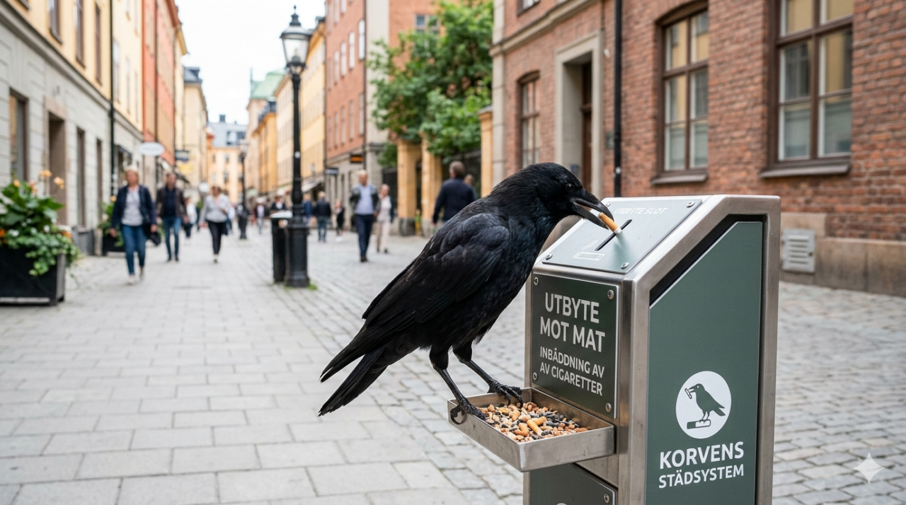 In Svezia addestrano i corvi per raccogliere mozziconi di sigaretta in città